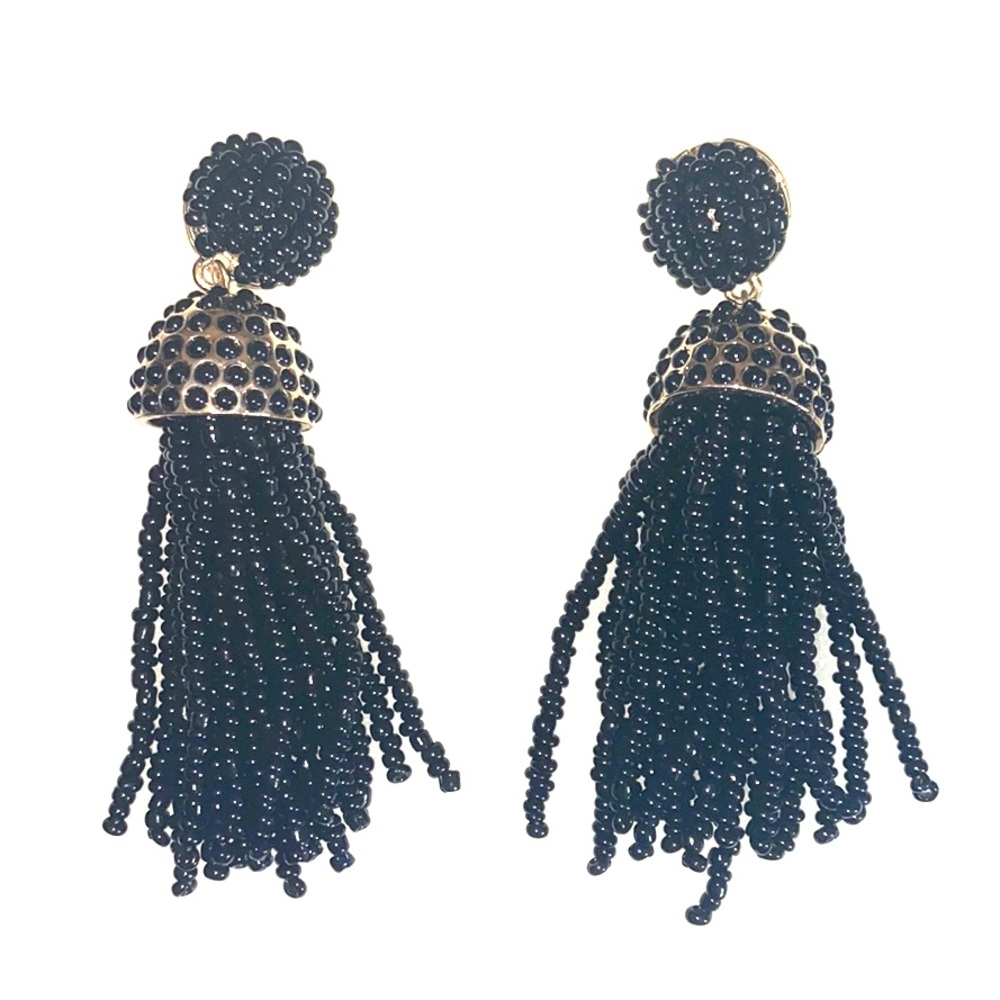 Black beaded fringe earrings
